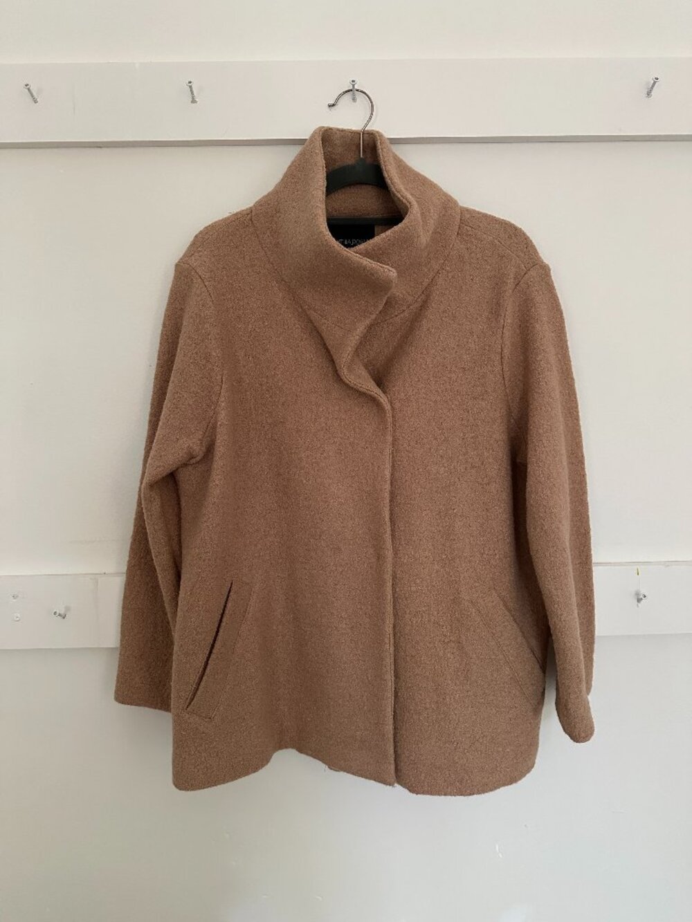 Cynthia Rowley Jacket Women Camel Tan Wool Asymmetrical Funnel Neck Size M